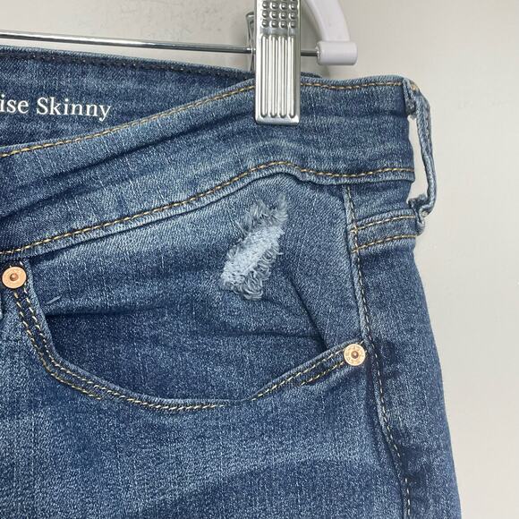 Levi's Mid Rise Skinny Jeans Whiskered Distressed Zip Fly Buttoned Blue 16 L - Picture 6 of 13